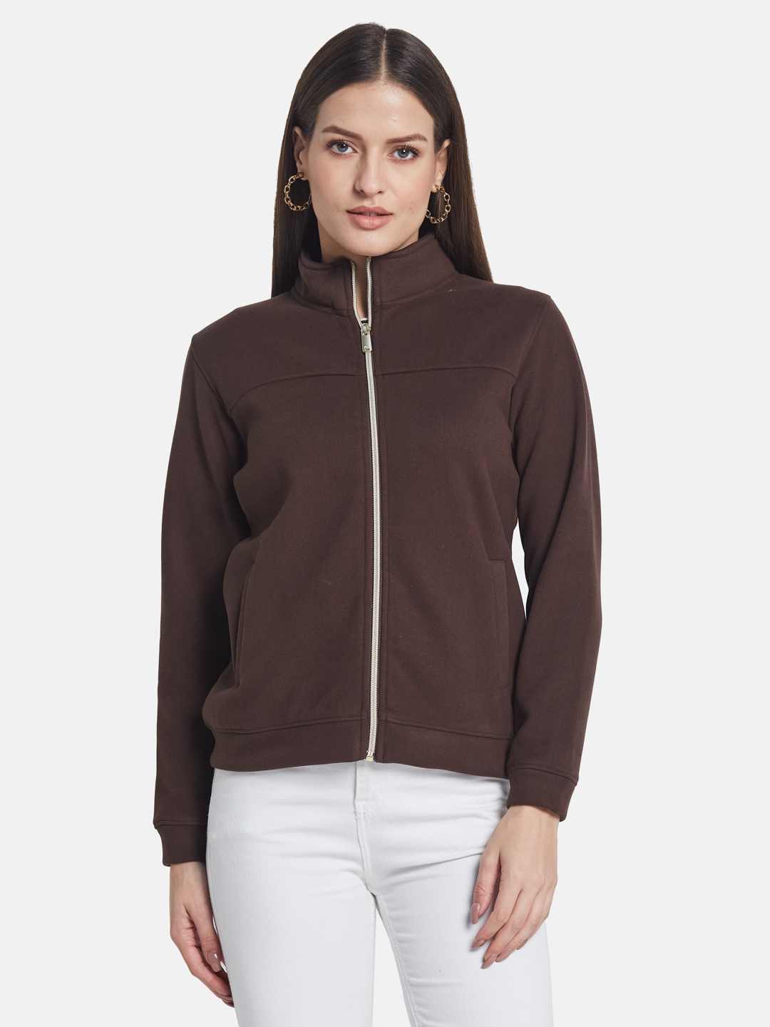 METTLE Women Mandarin Collar Long Sleeves Sweatshirt