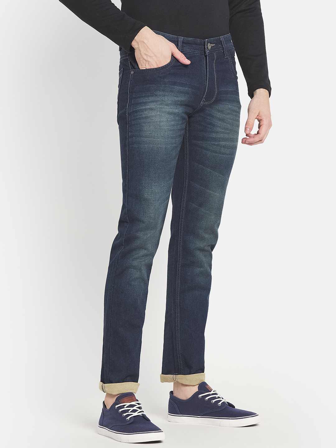 Octave Men Blue Straight Fit Heavy Fade Stretchable Cotton Jeans