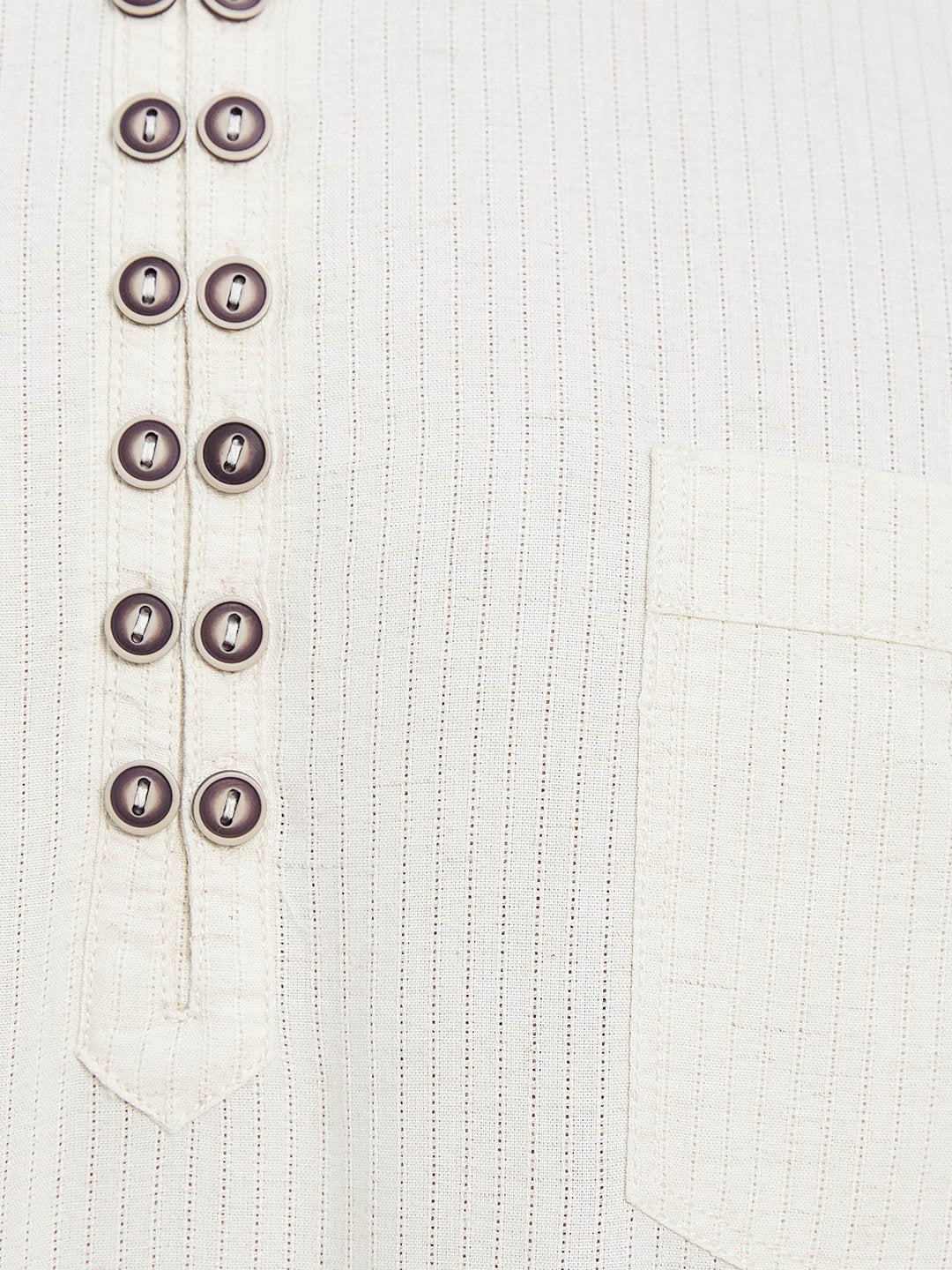 Mettle Vertical Striped Mandarin Collar Cotton Casual Shirt