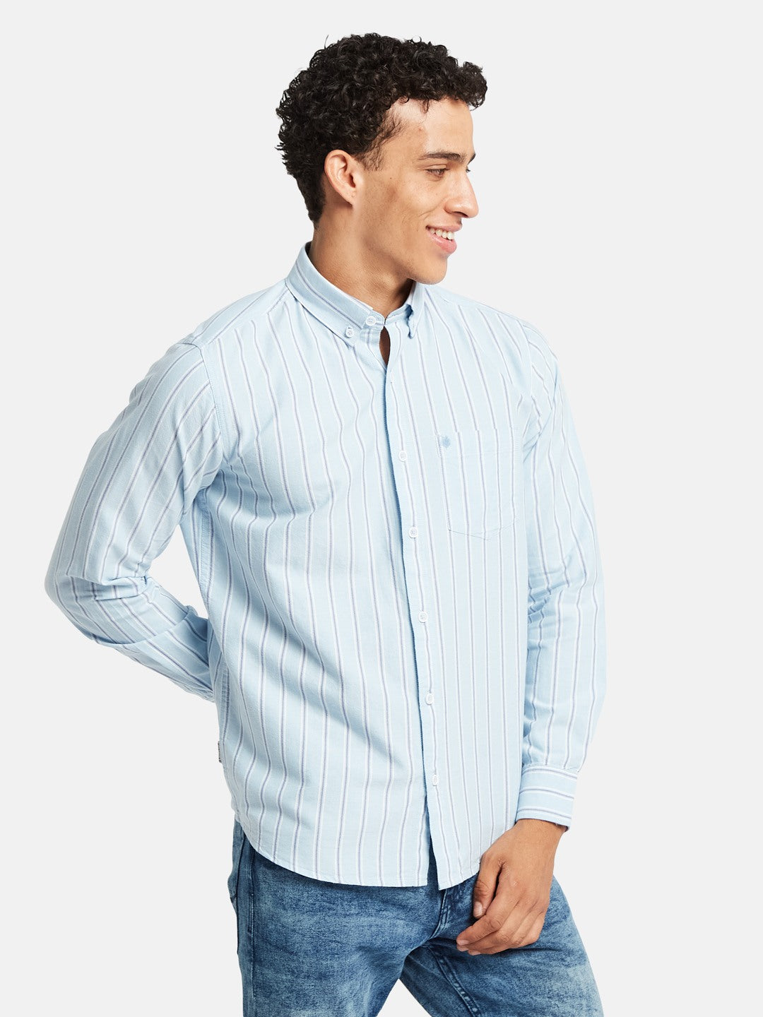 METTLE Striped Long Sleeves Spread Collar Cotton Opaque Regular Fit Casual Shirt