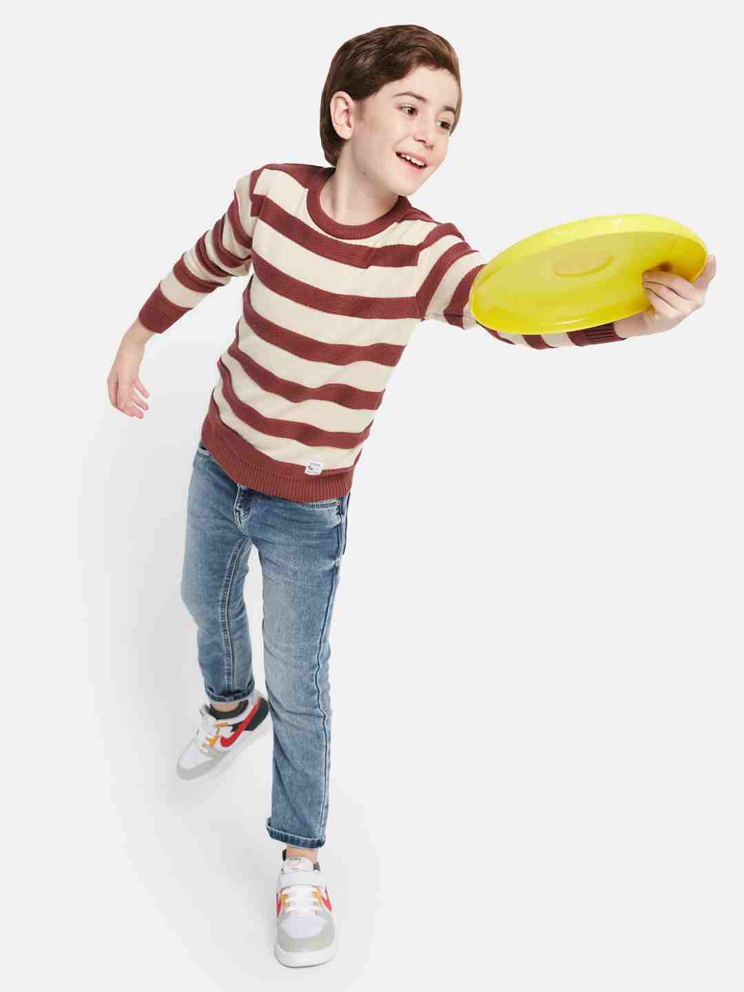 Octave Boys Striped Round Neck Cotton Pullover Sweater