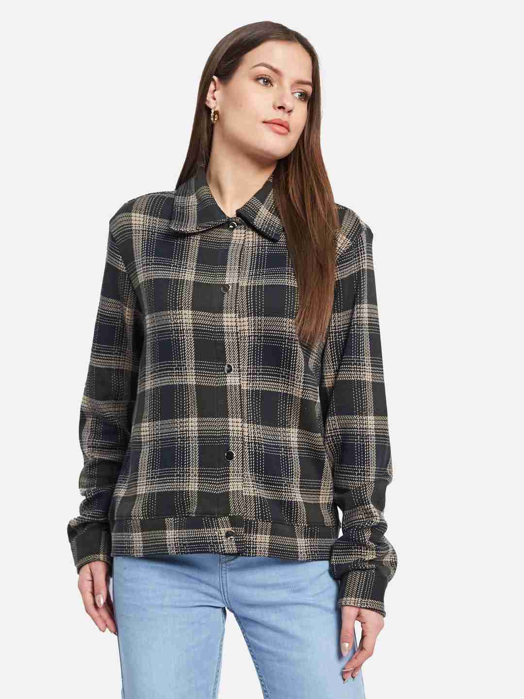 METTLE Women Spread Collar Checked Casual Shirt