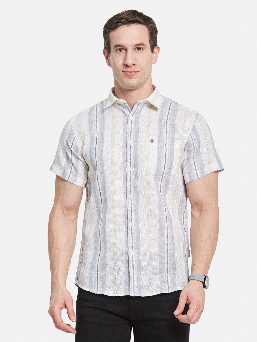 METTLE Men Multi Stripes Opaque Striped Casual Shirt