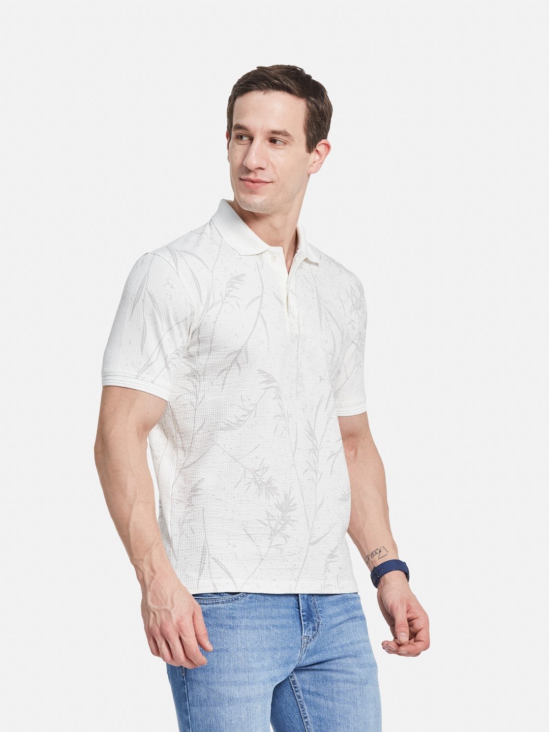 Octave Men Floral Printed Polo Collar T-shirt