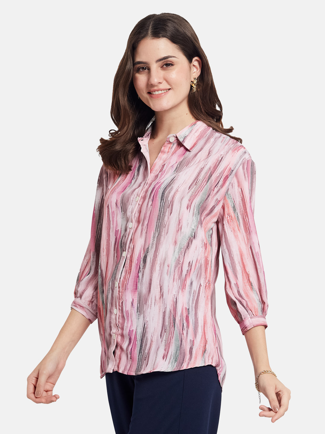 METTLE Women Abstract Print Cotton Shirt Style Top
