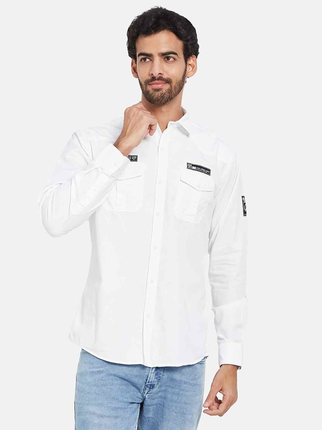 Mettle Spread Collar Long Sleeves Casual Cotton Shirt