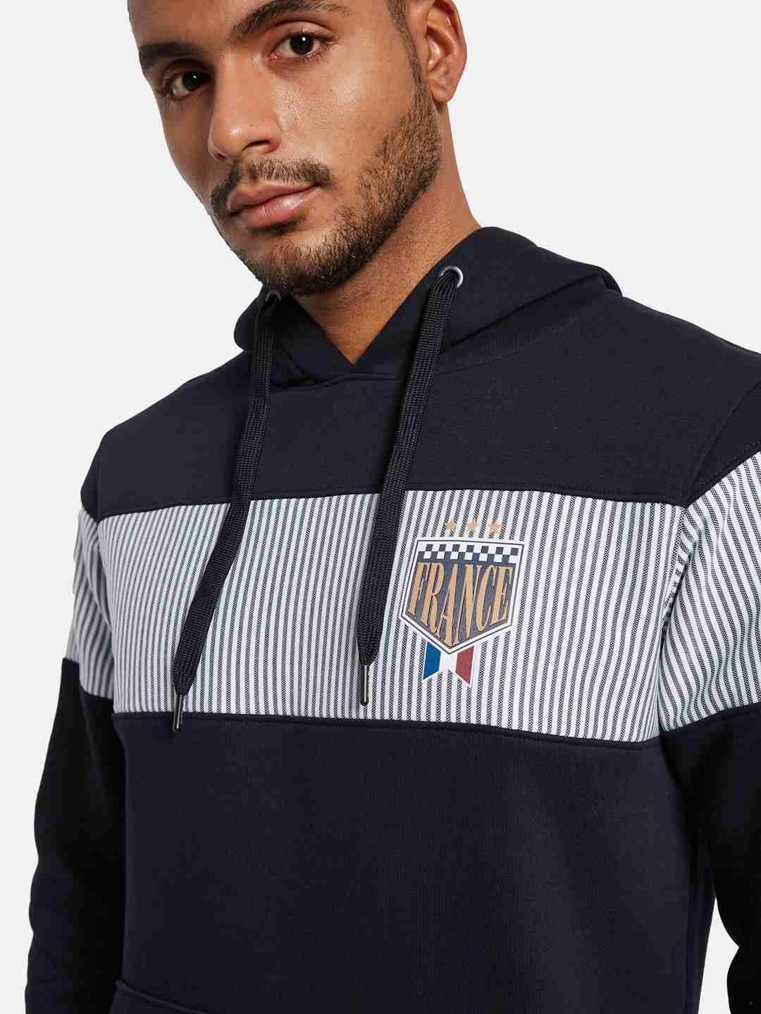 Octave Men Striped Hooded Sweatshirt