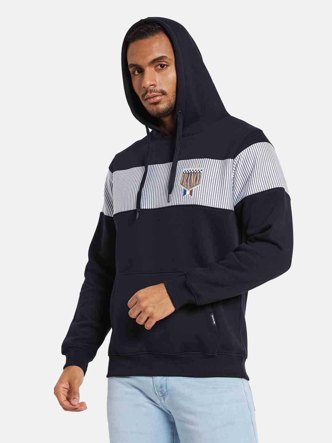 Octave Men Striped Hooded Sweatshirt