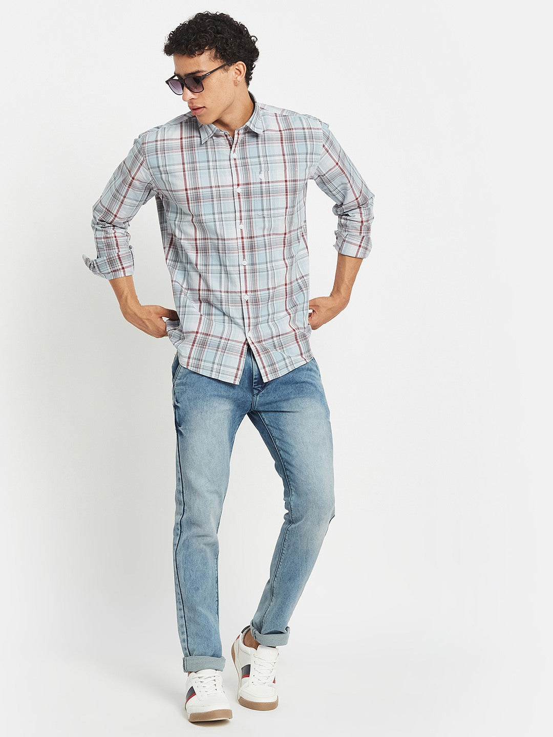 METTLE SS25 Checked Cotton Spread Collar Casual Shirt