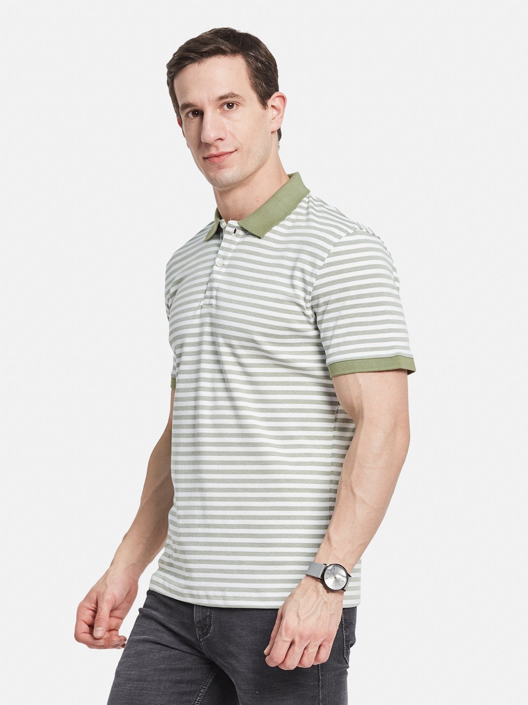 Octave Men Striped Polo Collar T-shirt