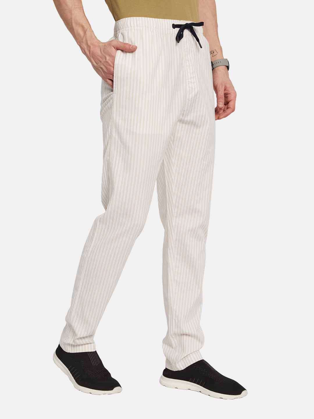 Octave Men Striped Cotton Track Pants