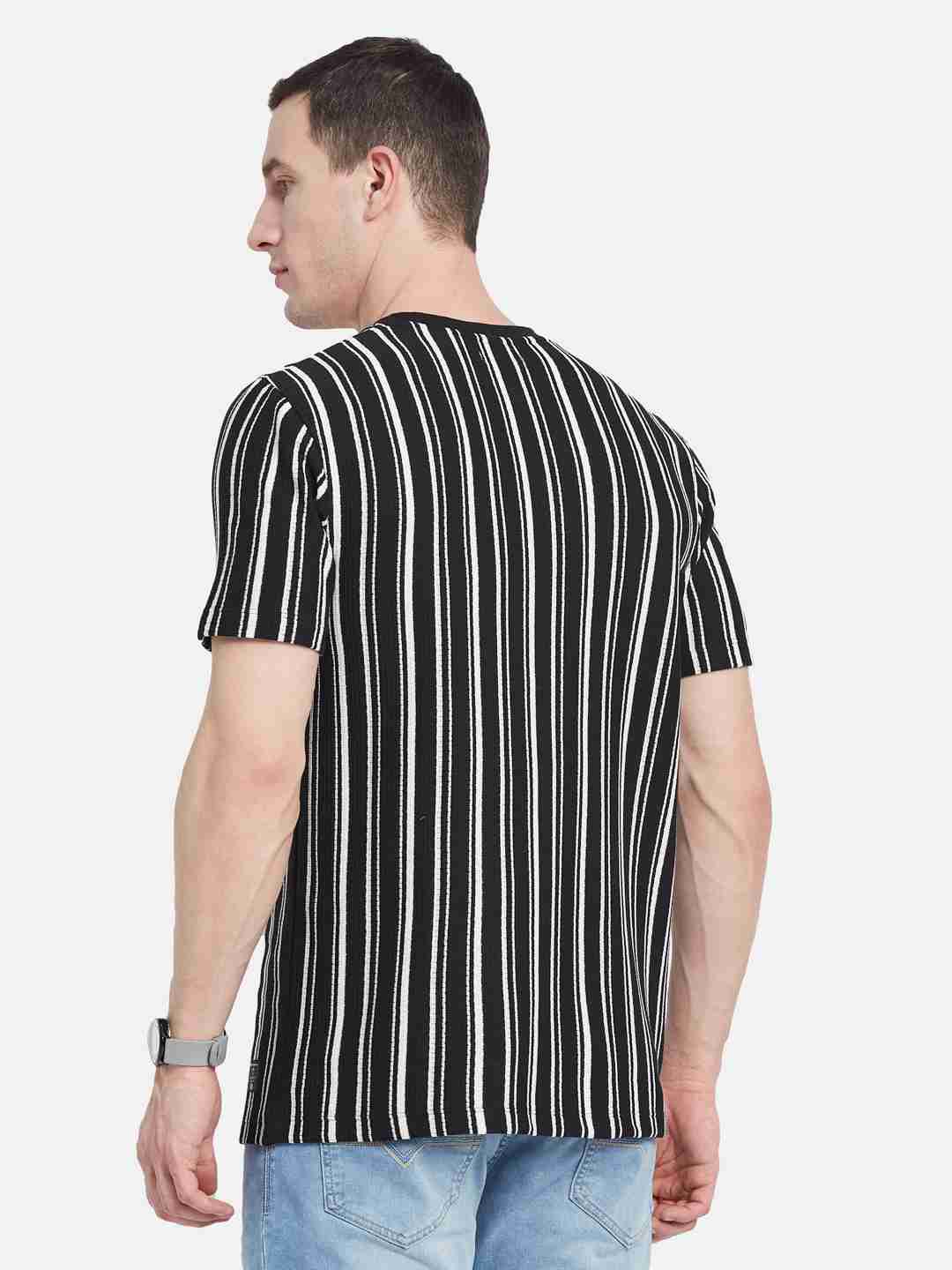Octave Men Striped Monochrome T-shirt