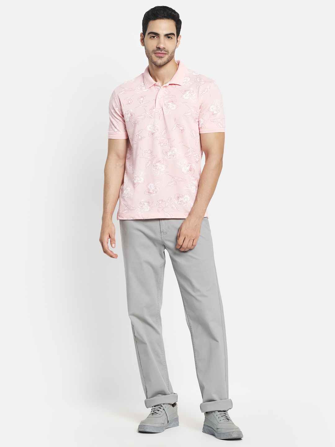 Octave Men Pink Printed Polo Collar T-Shirt