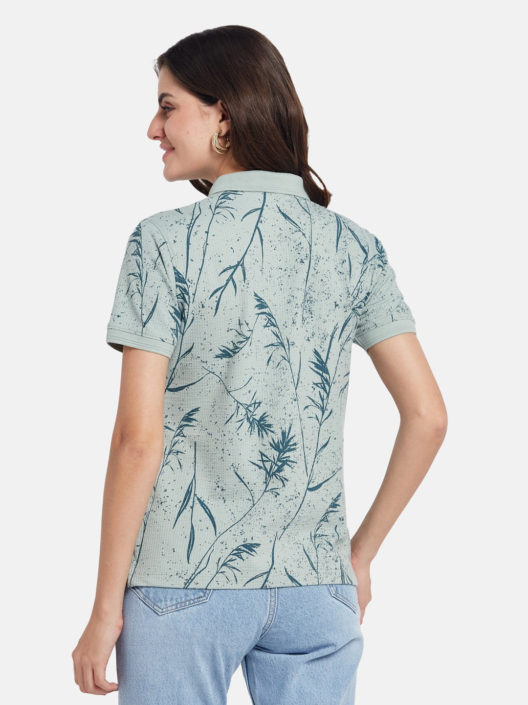 METTLE Floral Printed Polo Collar Cotton T-shirt