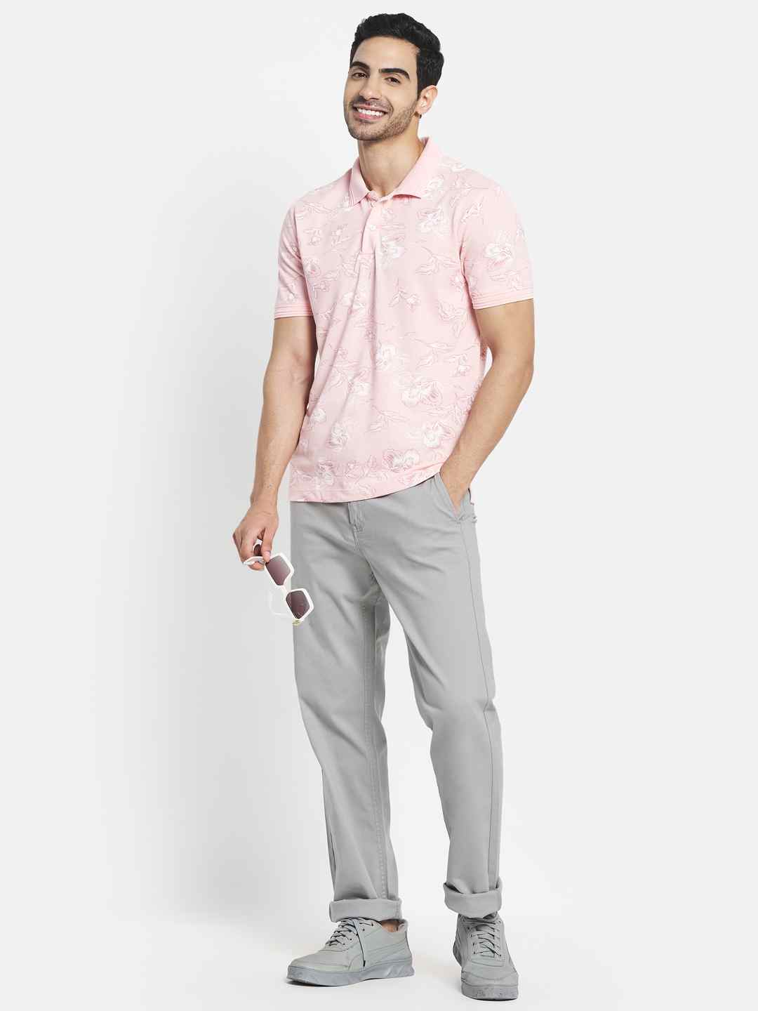 Octave Men Pink Printed Polo Collar T-Shirt