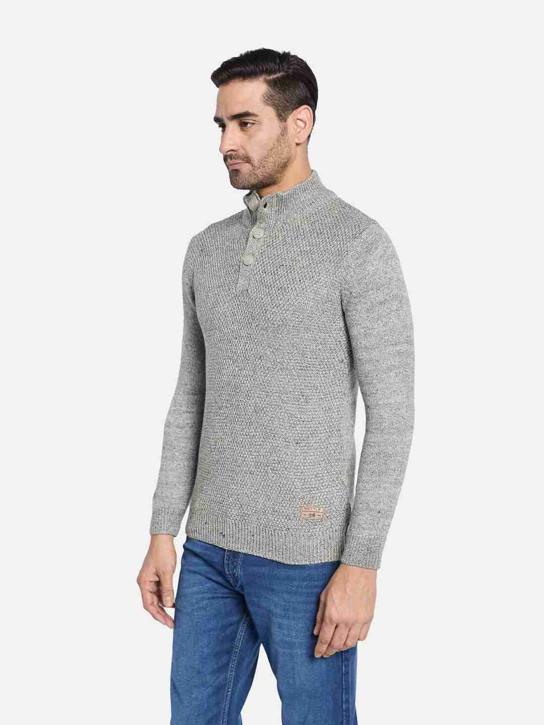 METTLE Men Mock Collar Cable Knit Cardigan