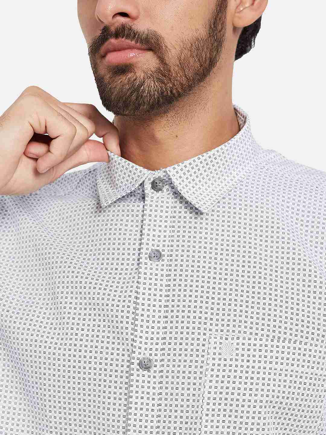 Mettle Micro Ditsy Printed Spread Collar Cotton Shirt