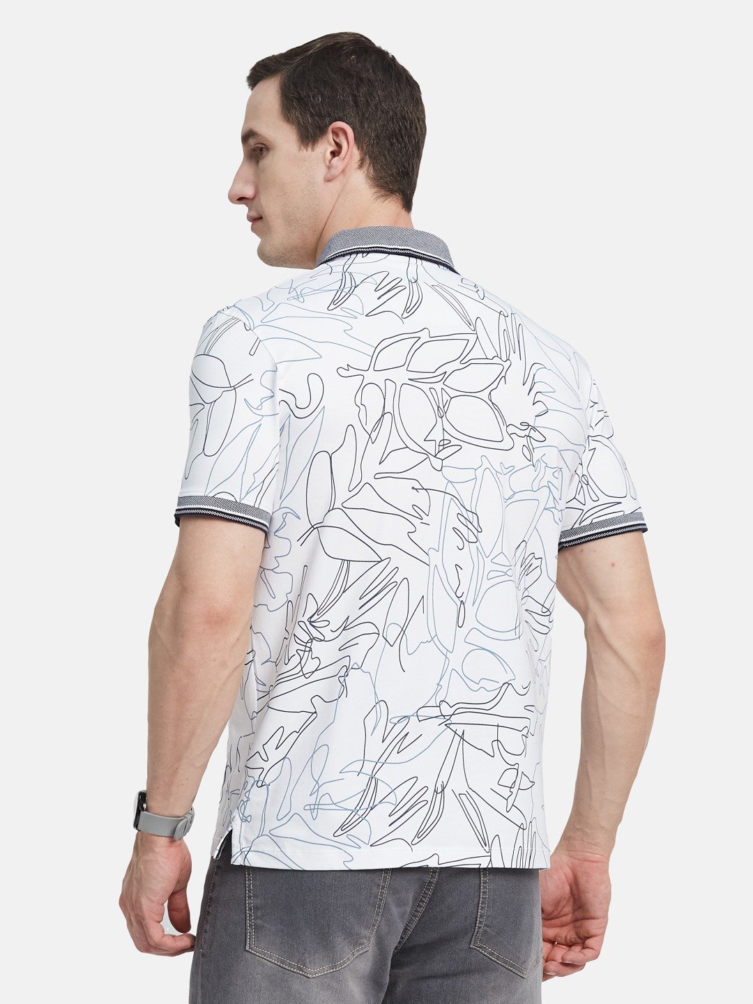 AOP FLORAL PRINT POLO NECK SINGLE JERSEY KNIT LYCRA T-SHIRT