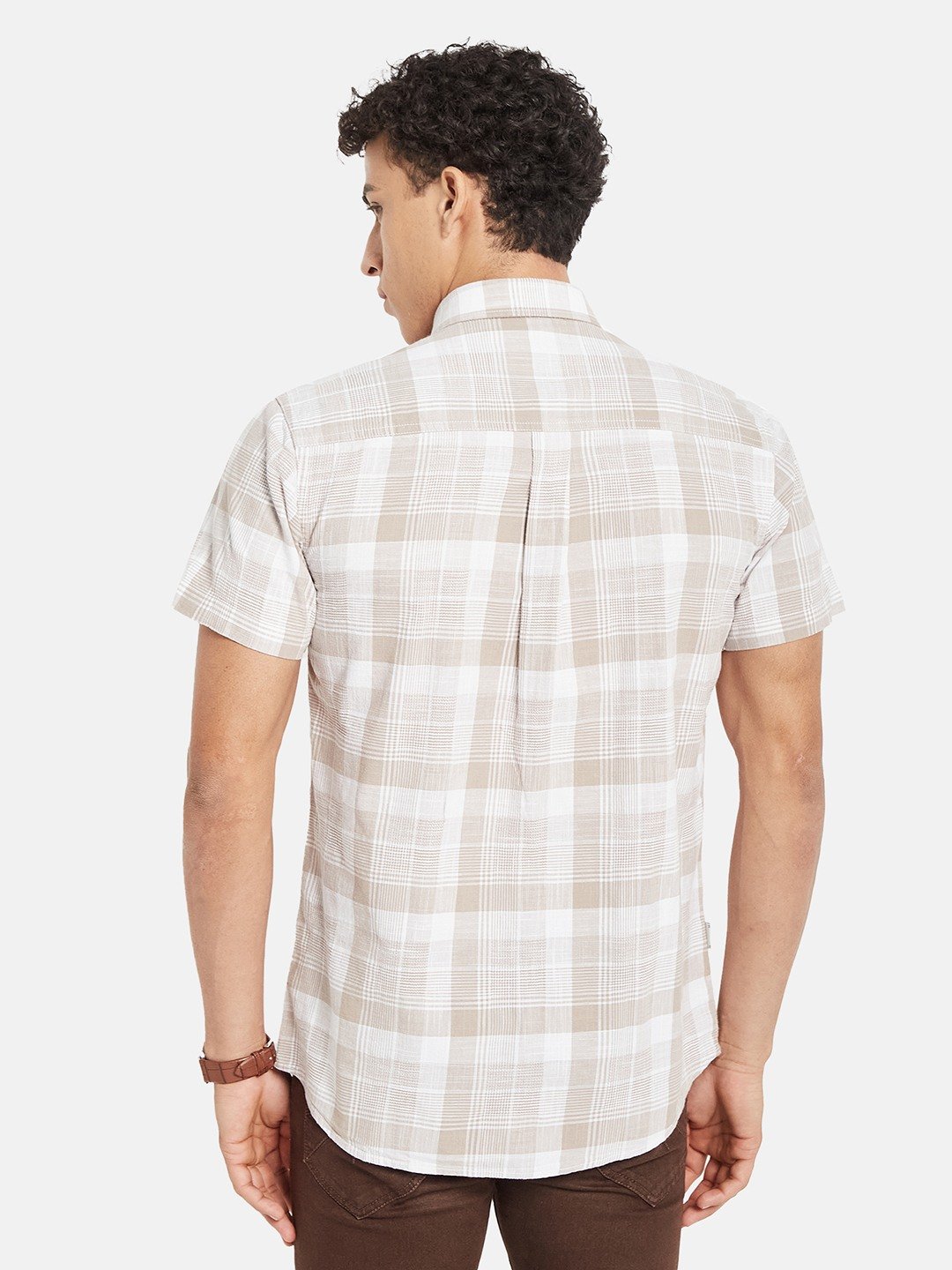 METTLE Men Tartan Checked Spread Collar Cotton Casual Shirt