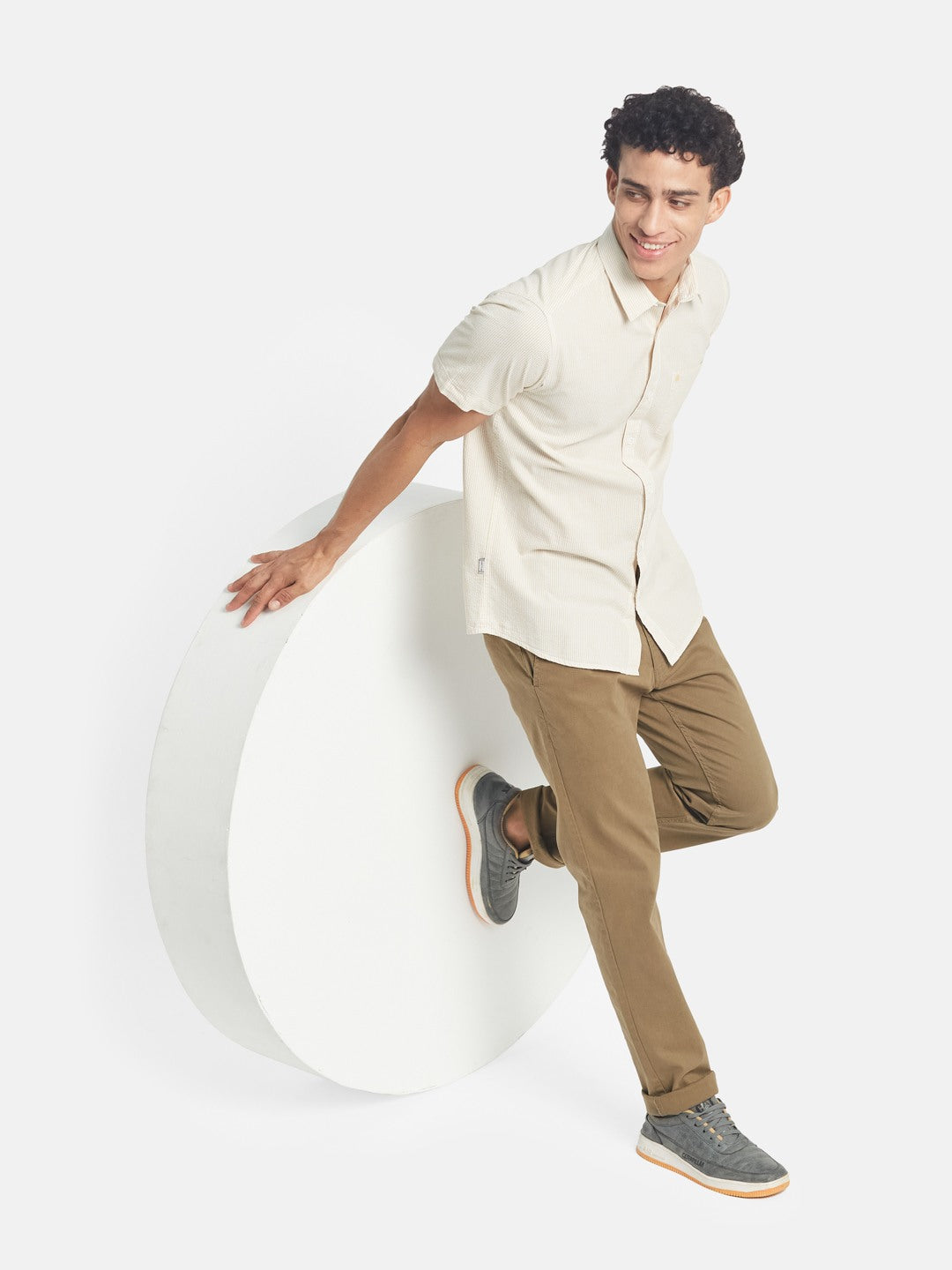 METTLE Striped Short Sleeves Cotton Casual Shirt