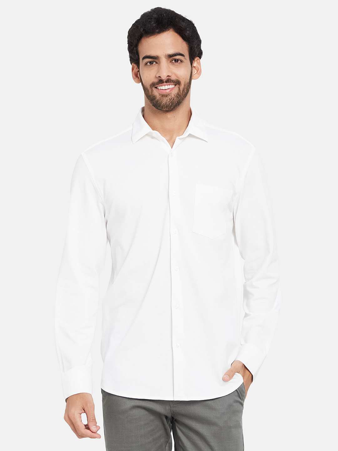 Mettle Spread Collar Long Sleeves Casual Cotton Shirt