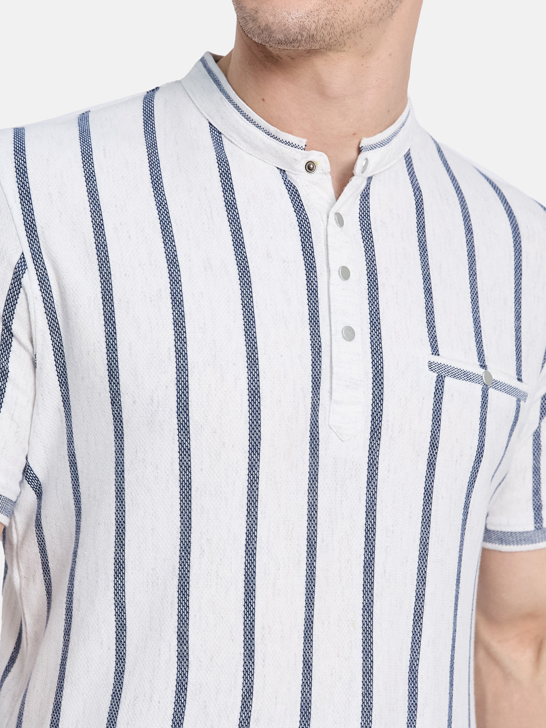 Octave Men Striped Mandarin Collar T-shirt