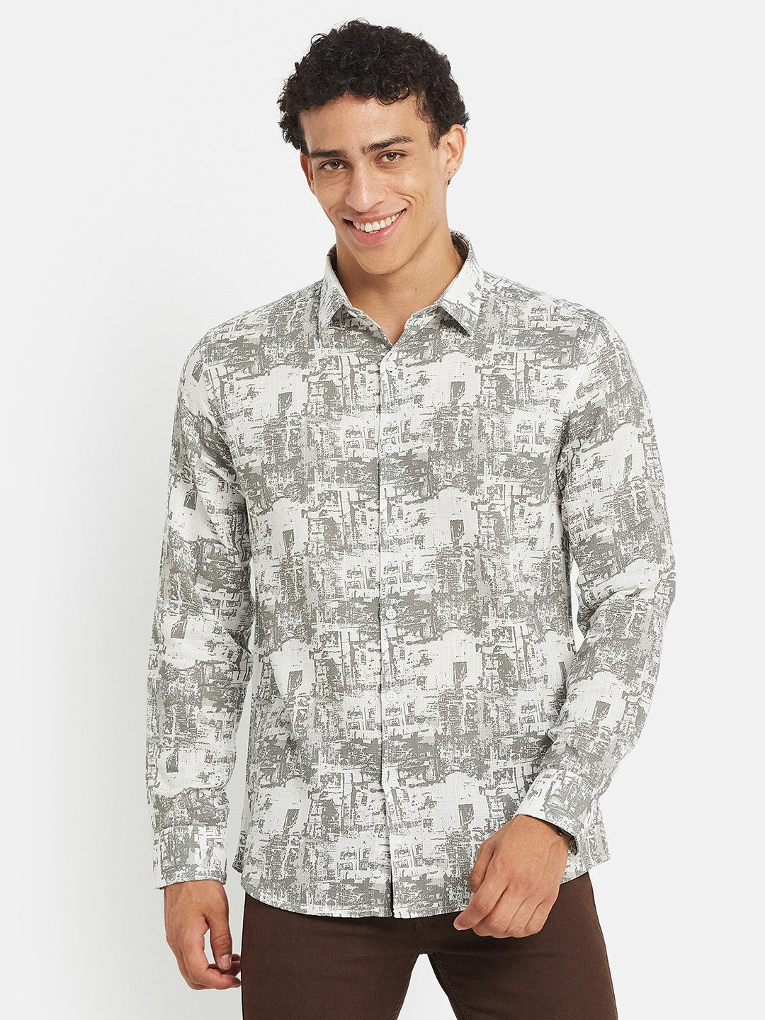 METTLE SS25 Printed Cotton Spread Collar Casual Shirt