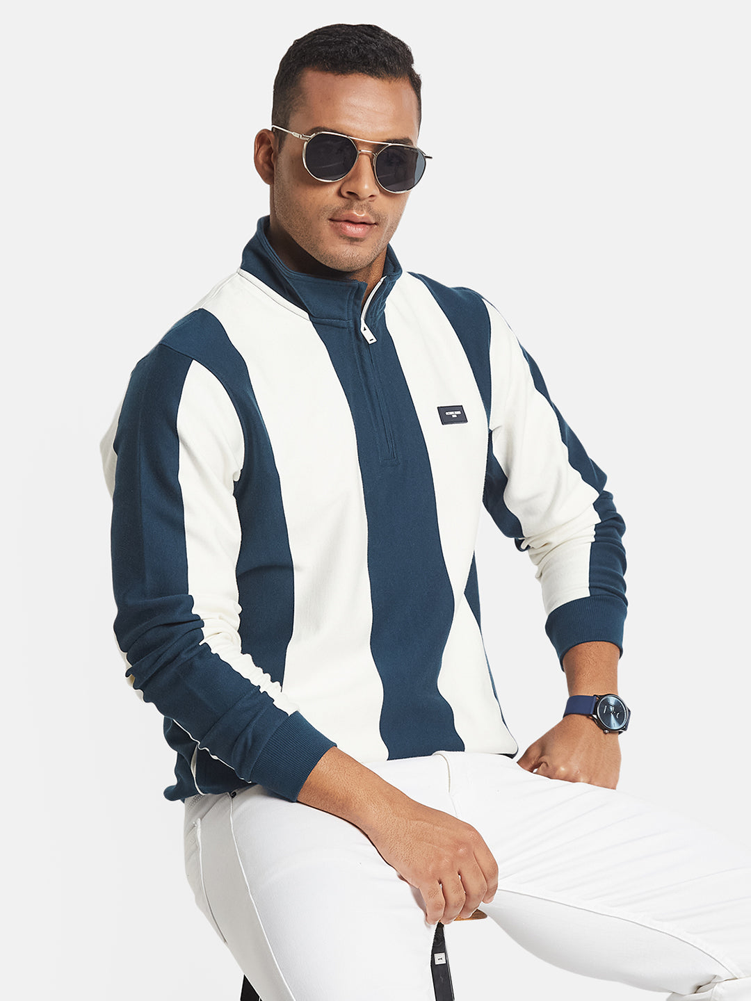 Octave Men Front-Open Colourblocked Sweatshirt