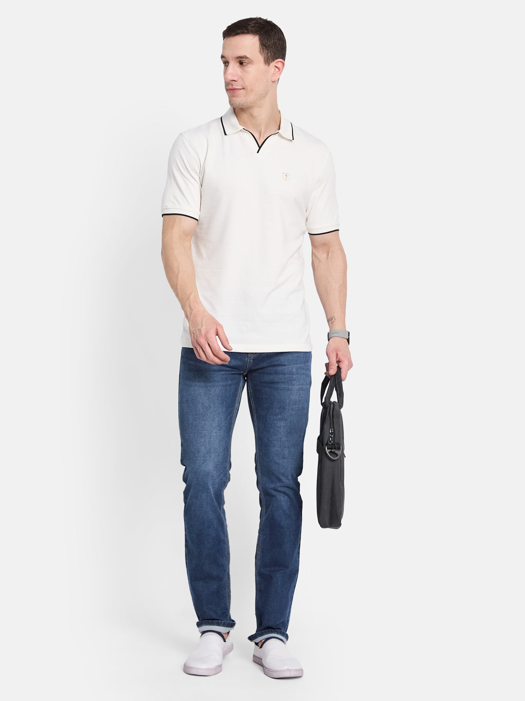 Octave Men Colourblocked Polo Collar T-shirt