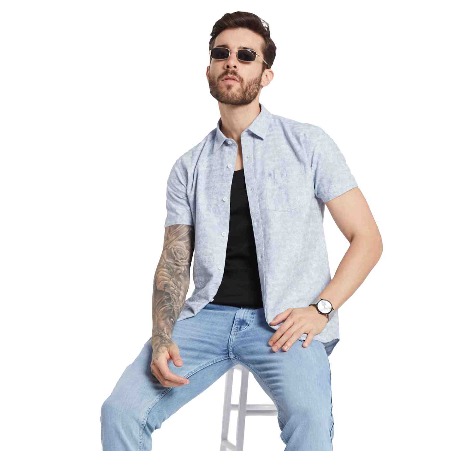 Mettle Floral Printed Spread Collar Cotton Casual Shirt