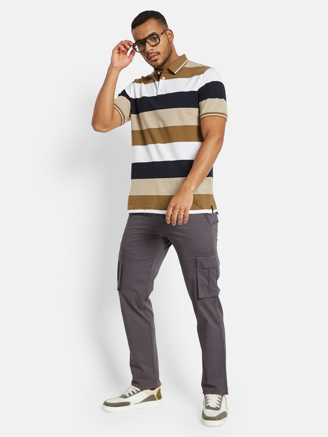 Octave Men Colourblocked Polo Collar T-shirt