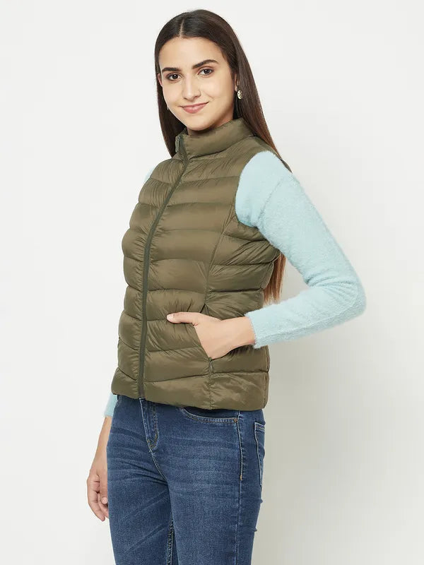 Women Olive Front Open Jackets