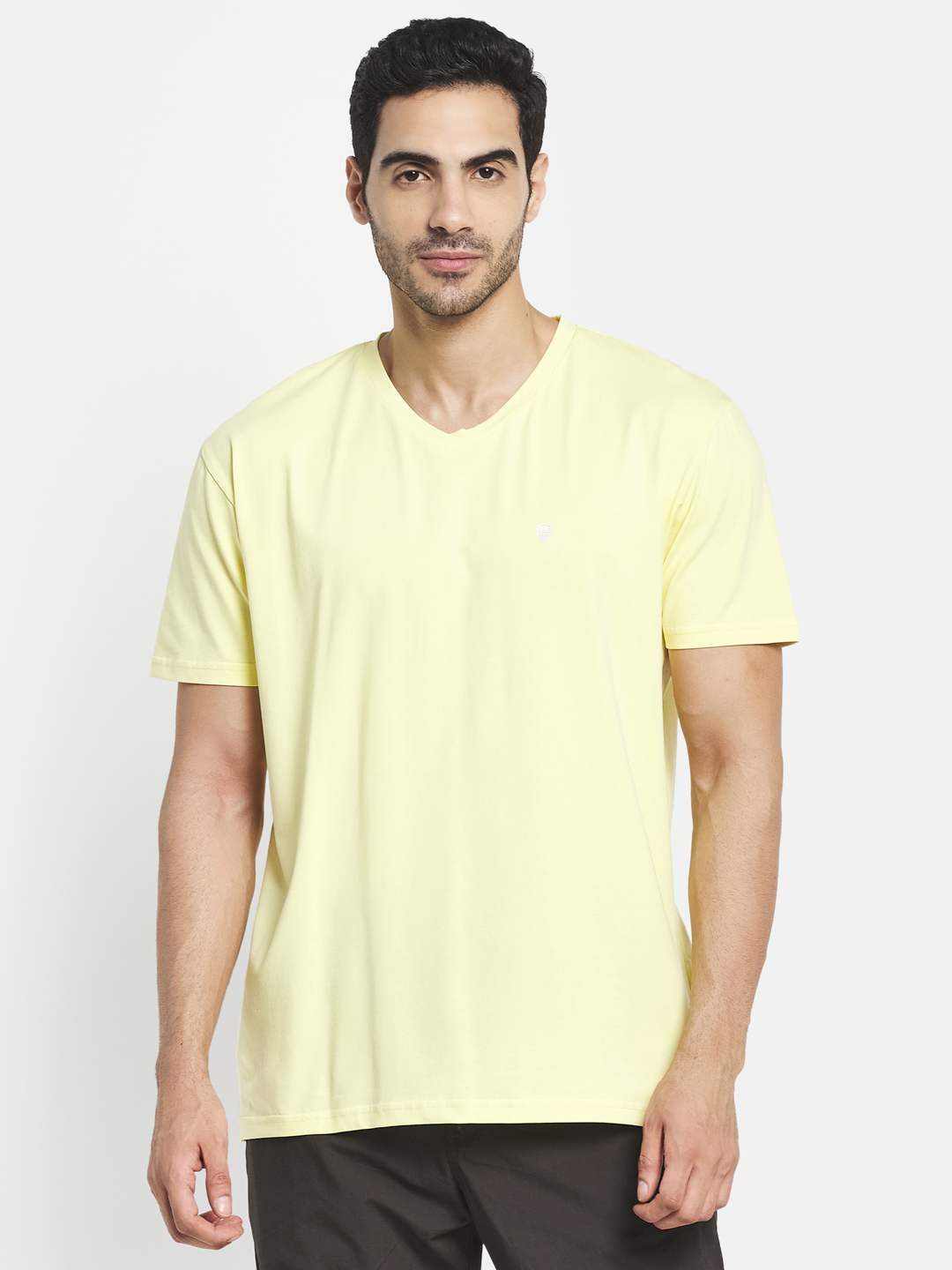 Octave Men Yellow  Transparent Yellow V-Neck Raw Edge T-Shirt