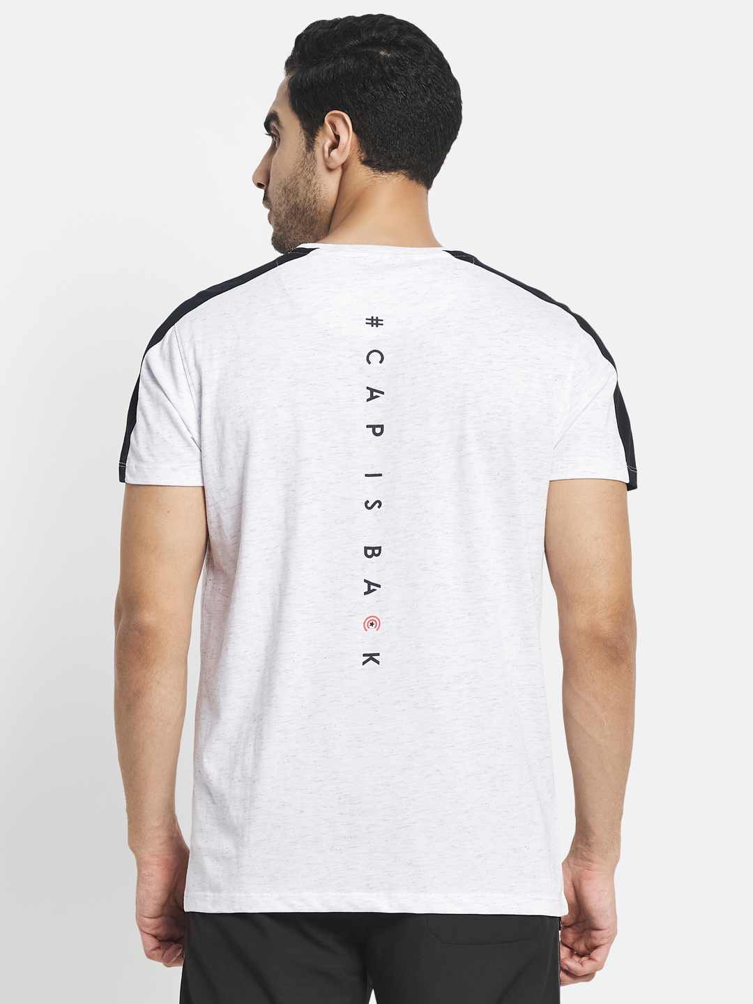 Octave Men White Typography Captain America Printed Applique T-Shirt