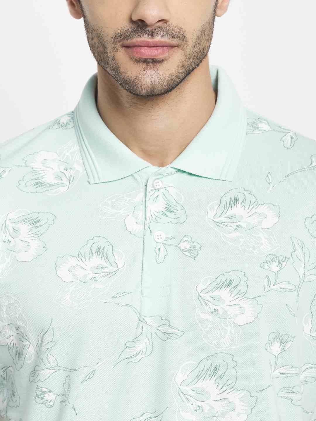 Octave Men Green Polo Collar T-Shirt