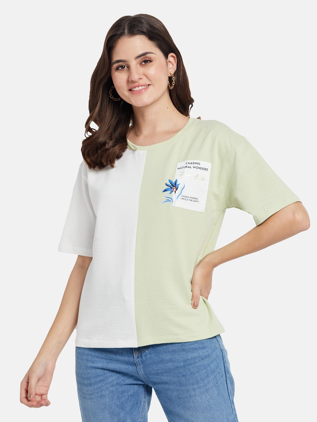METTLE Colourblocked Round Neck Cotton T-shirt