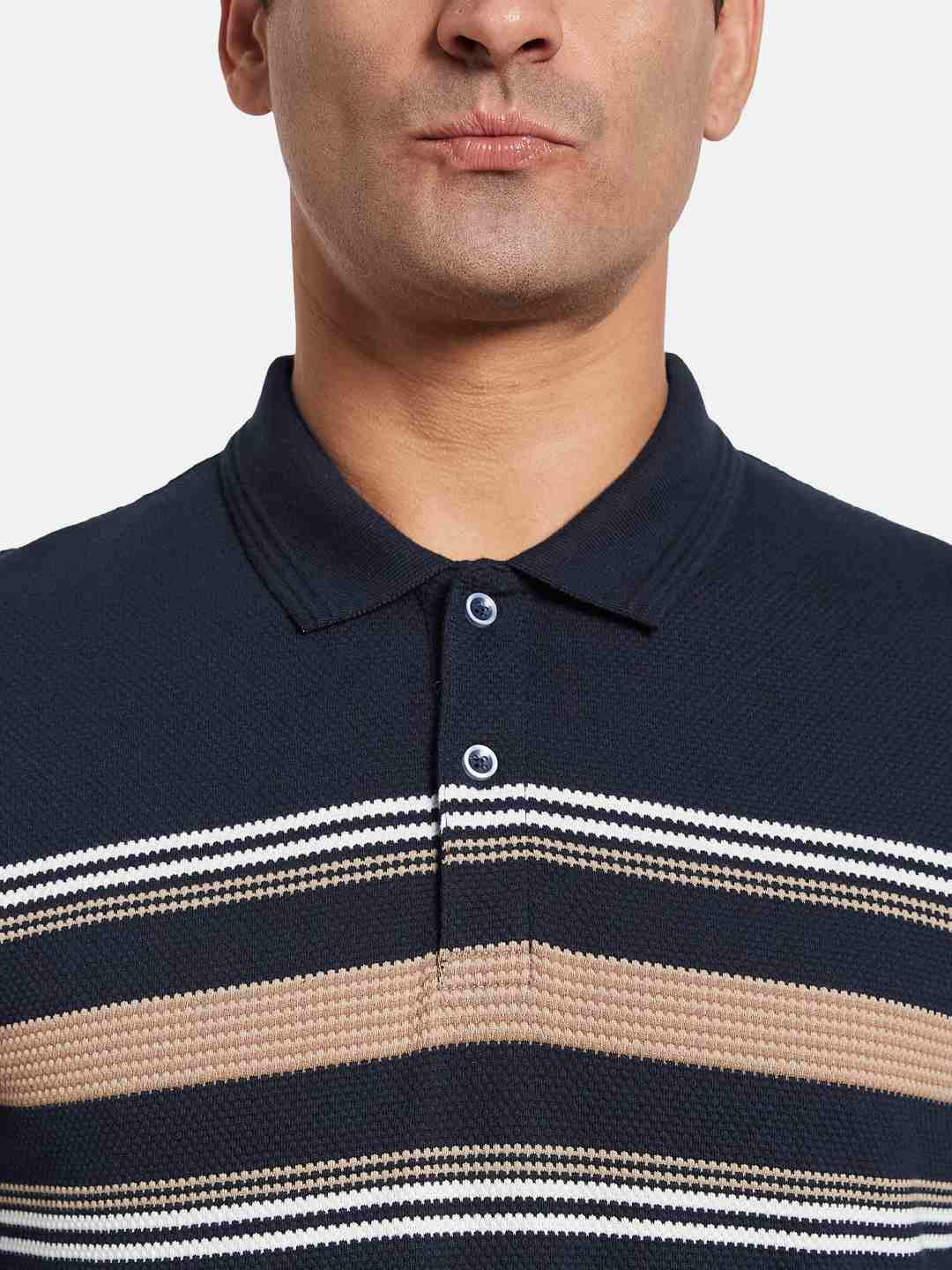 METTLE Men Striped Polo Collar T-shirt