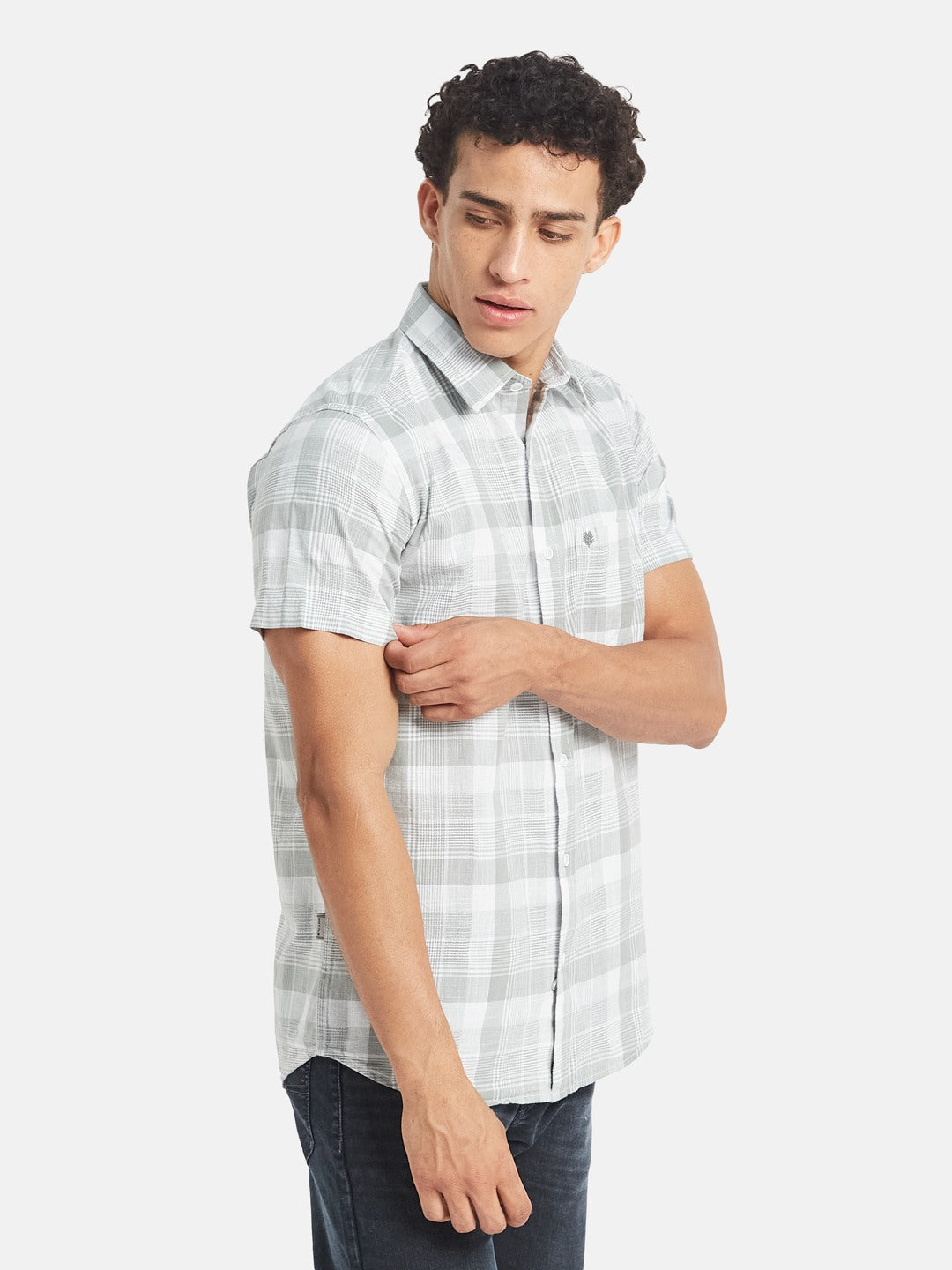 METTLE Men Tartan Checked Spread Collar Cotton Casual Shirt