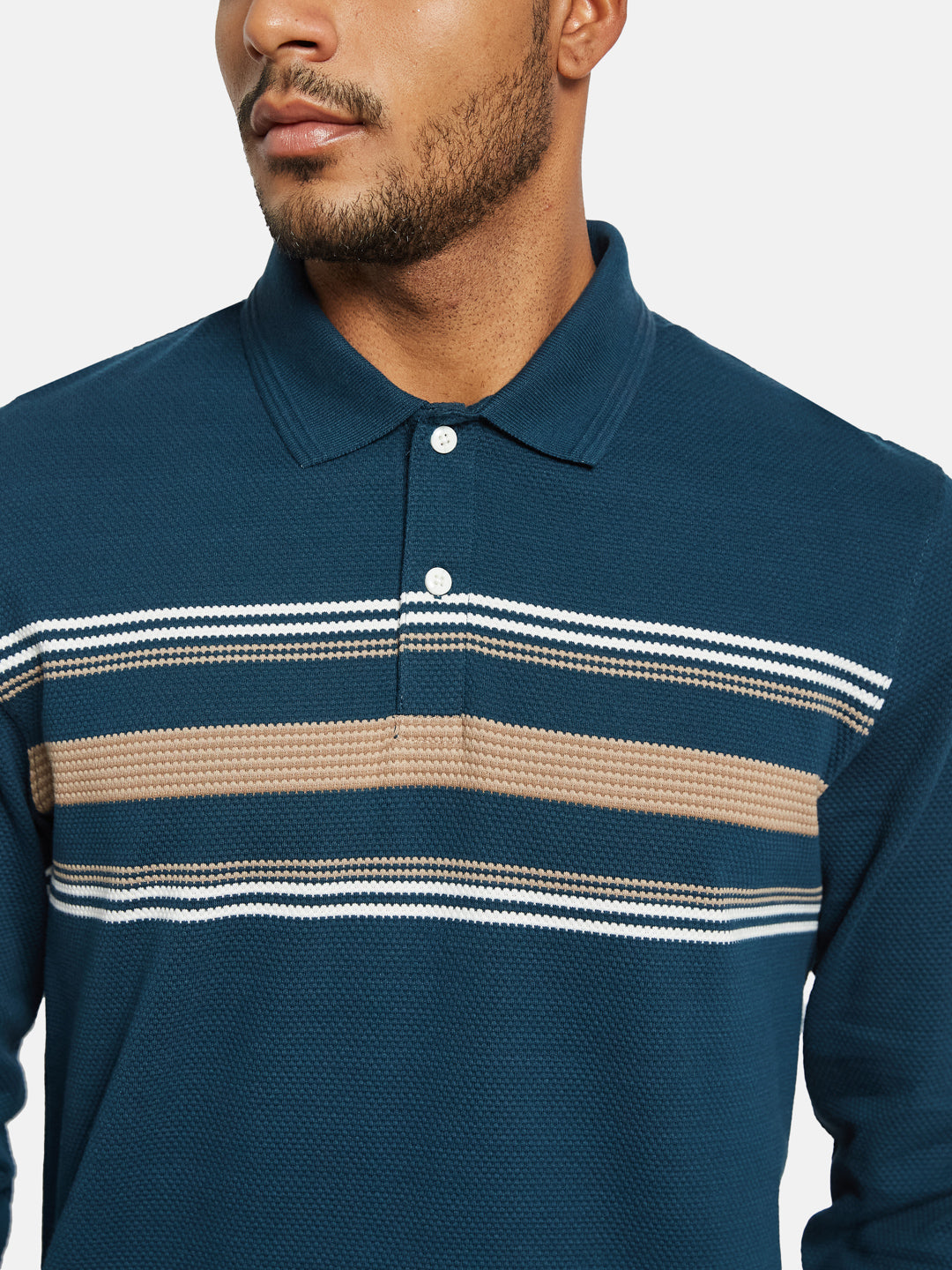 METTLE Men Colourblocked Polo Collar Applique T-shirt
