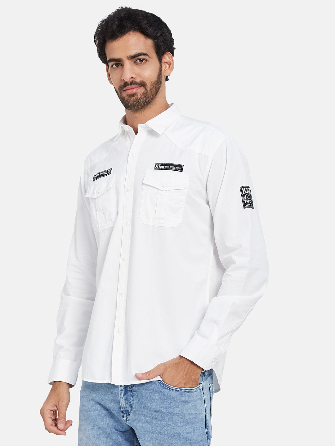 Mettle Spread Collar Long Sleeves Casual Cotton Shirt