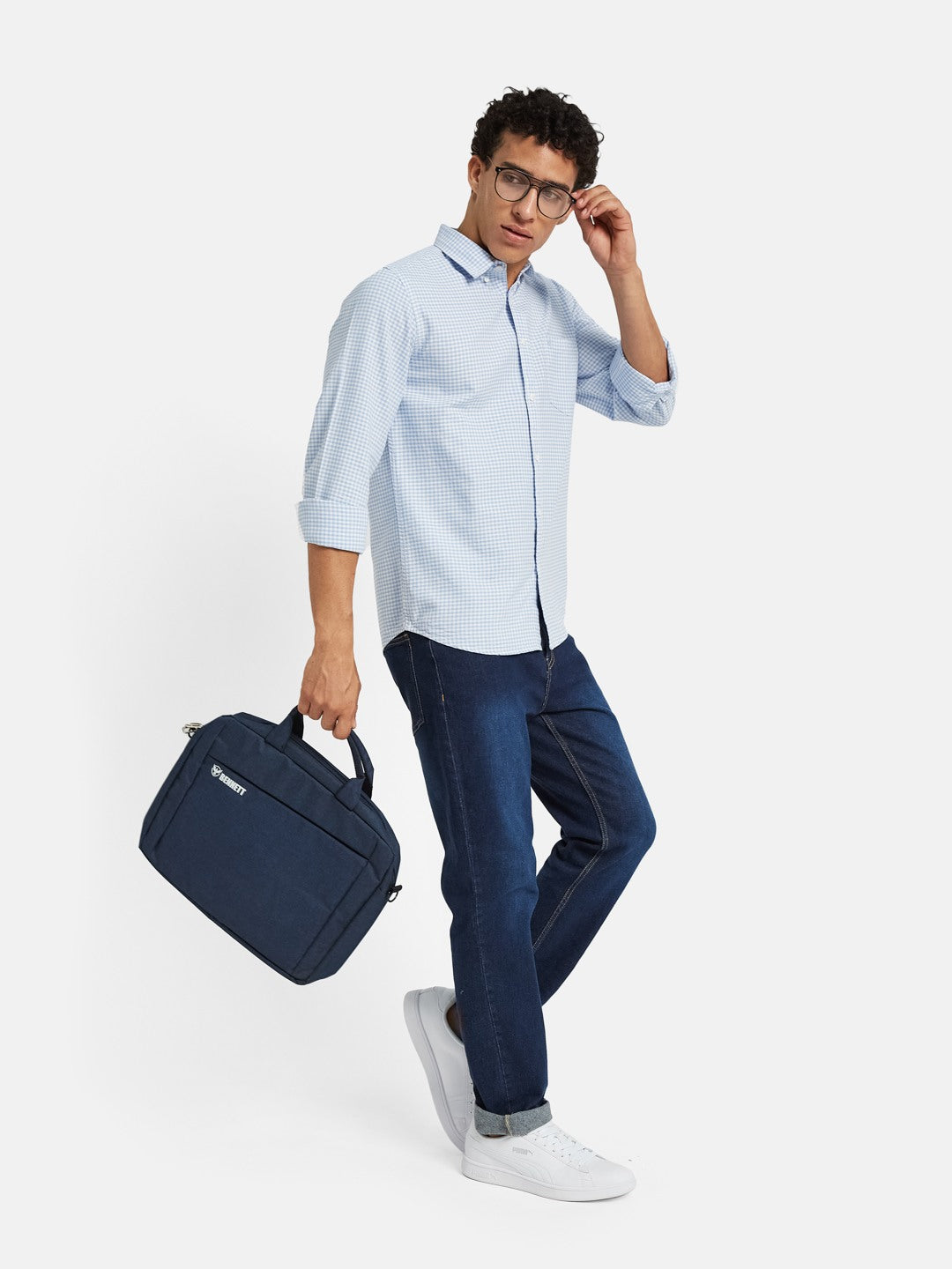 METTLE SS25 Checked Spread Collar Cotton Casual Shirt