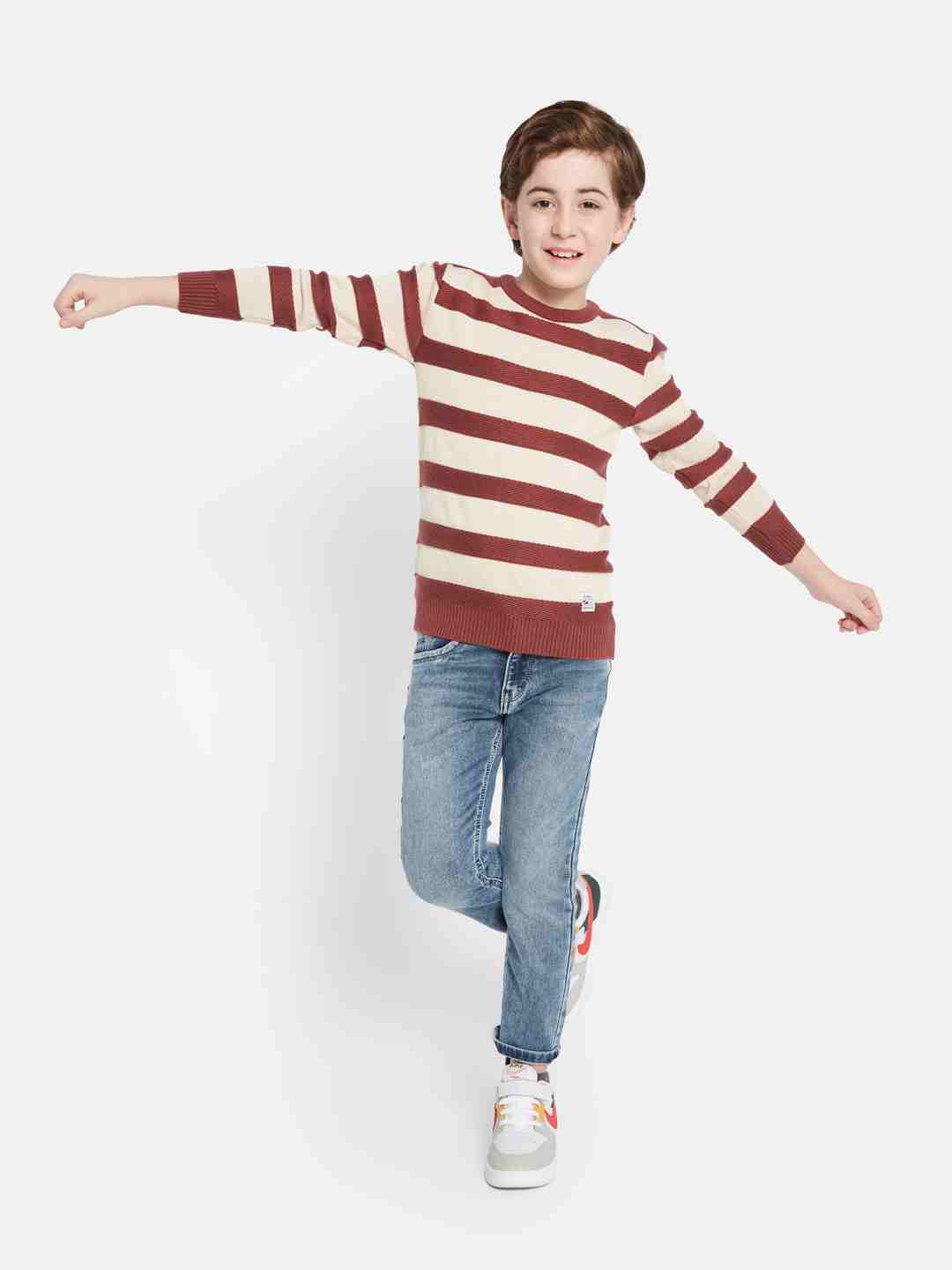 Octave Boys Striped Round Neck Cotton Pullover Sweater