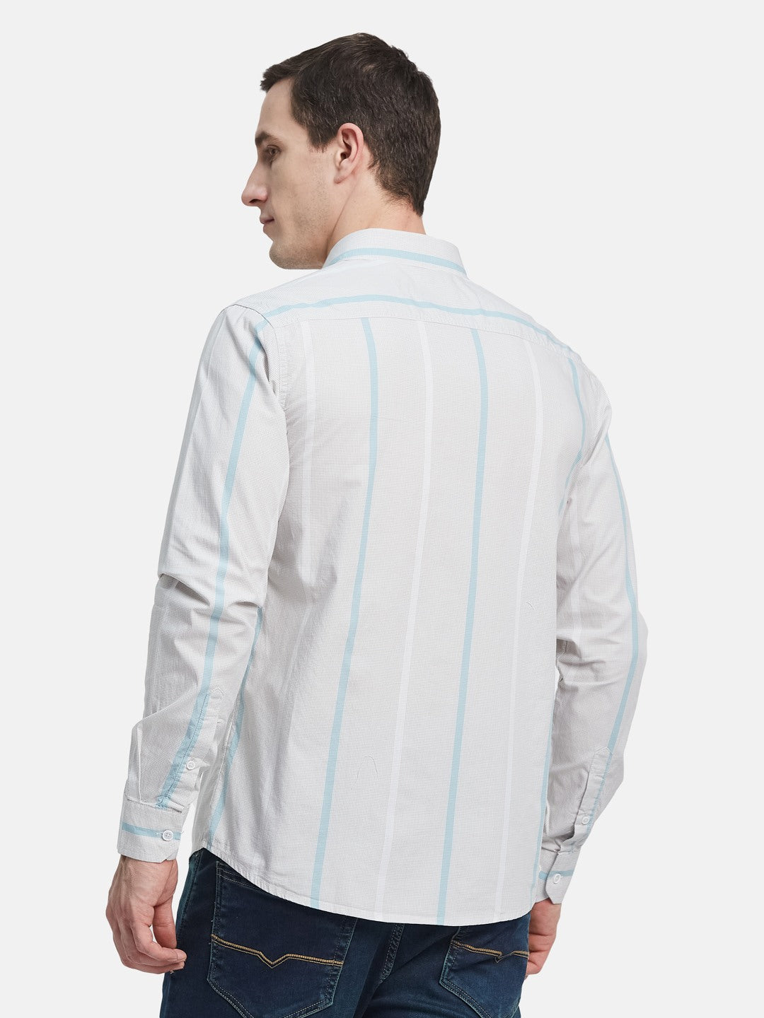 METTLE Men Spread Collar Vertical Striped Cotton Casual Shirt