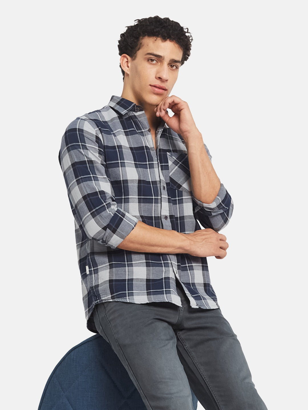 METTLE Men Tartan Checked Spread Collar Cotton Casual Shirt