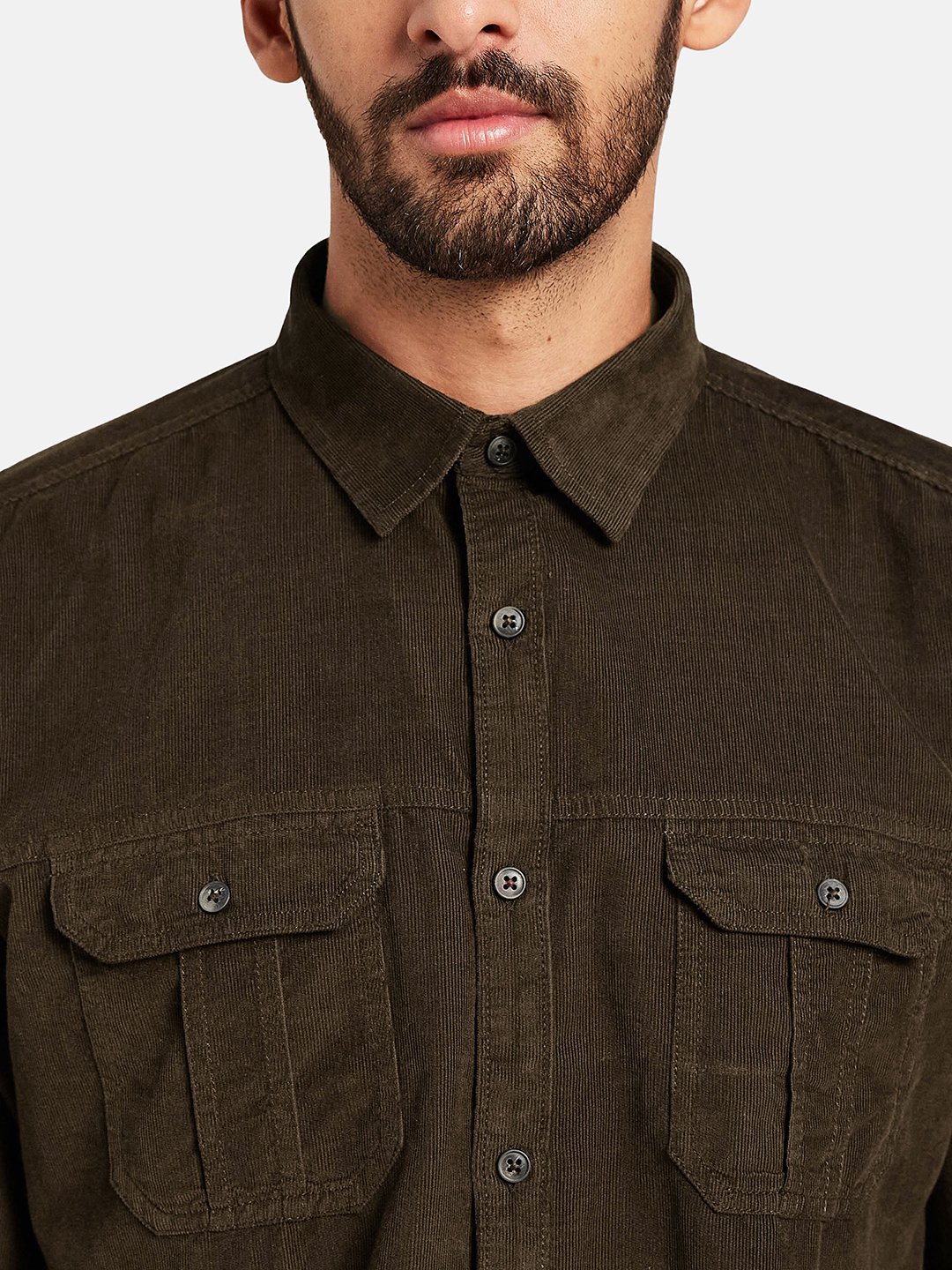 Mettle Spread Collar Corduroy Cotton Casual Shirt