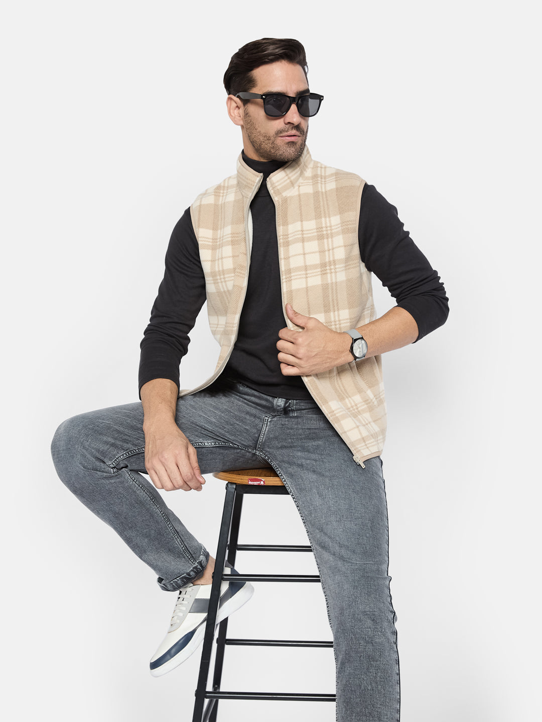Octave Men Checked Front-Open Sweatshirt