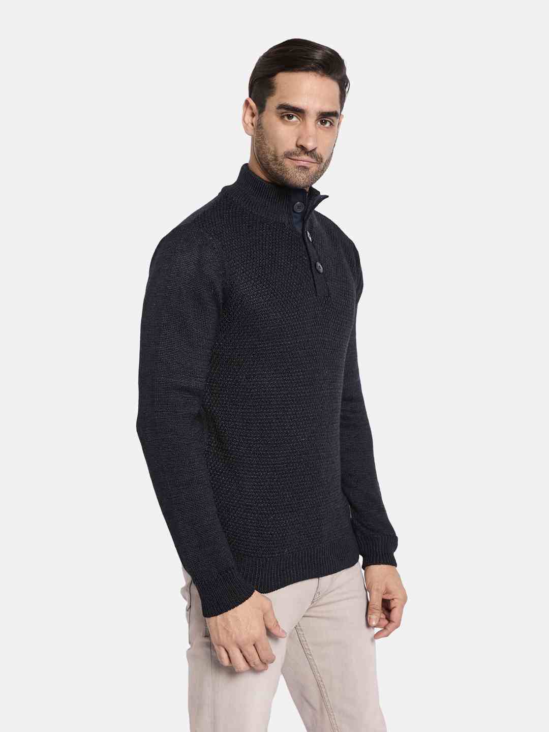 METTLE Men Self Design Mock Collar Sweater