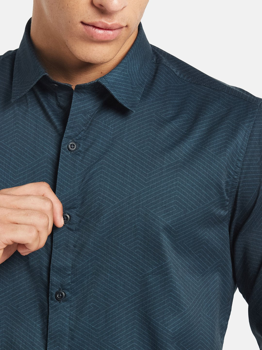 METTLE Men Textured Spread Collar Cotton Casual Shirt