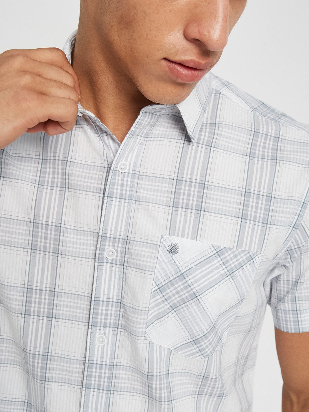 METTLE SS25 Checked Spread Collar Cotton Casual Shirt