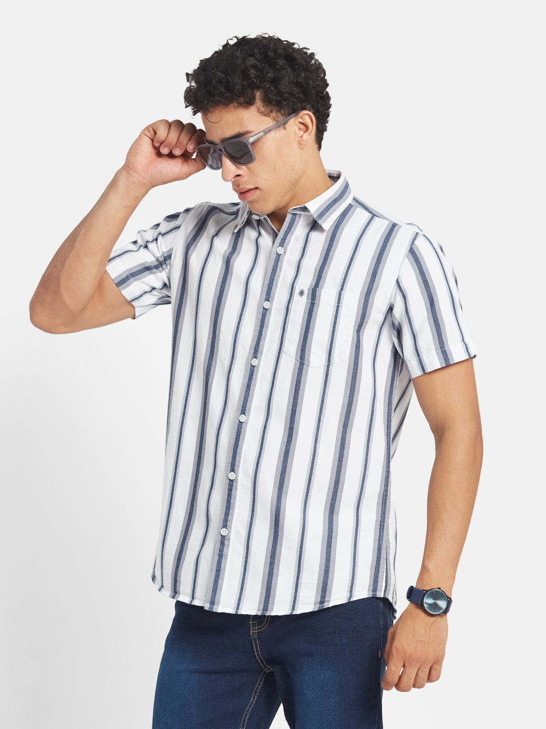 METTLE SS25 Vertical Striped Spread Collar Cotton Casual Shirt